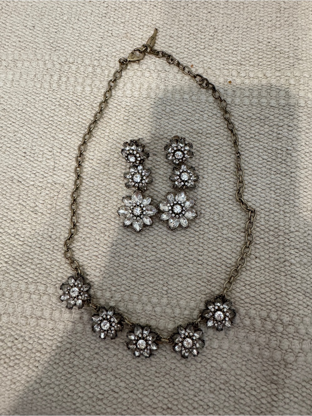 Chloe + Isabel Clear Crystal Floral Necklace and Drop Earrings Set Antique Gold